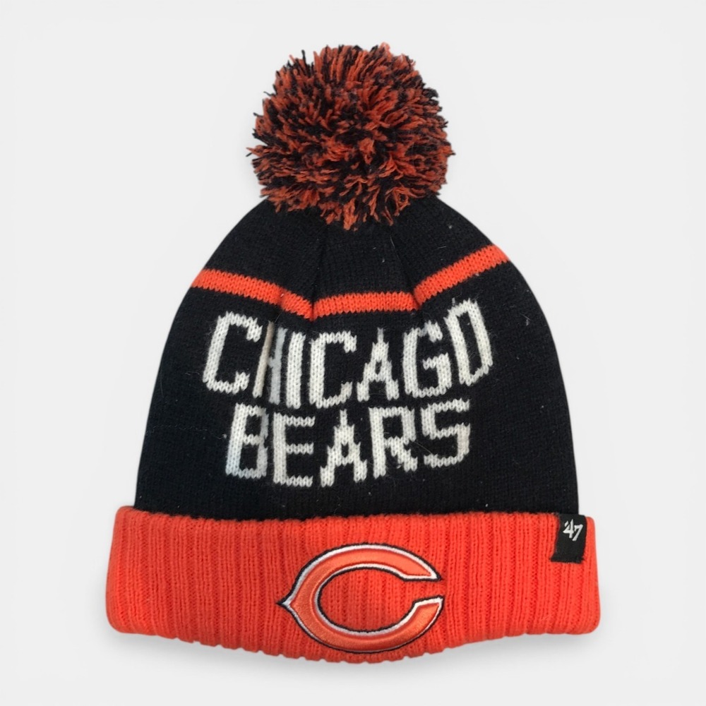 47 Brand Chicago Bears Logo Orange And Blue Calgary Cuffed Knit Hat with Pom